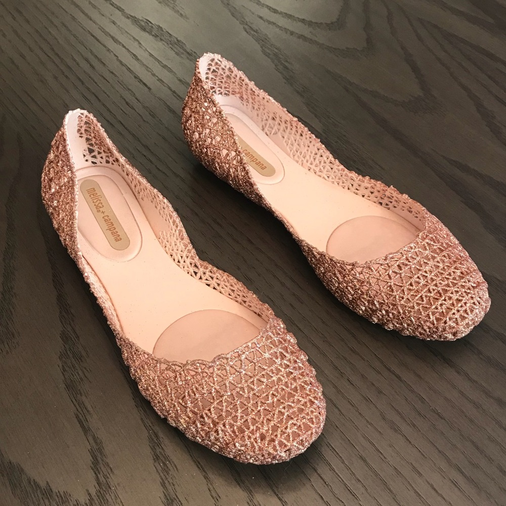 Melissa Campana size 7 rose gold glitter flats